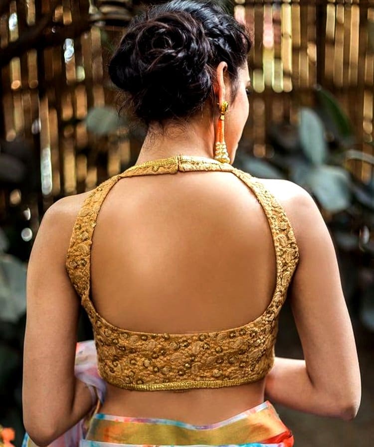 beige backless blouse design