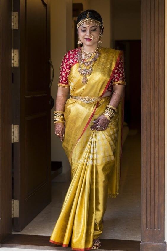 Golden Yellow Pure Silk Paithani Saree with Paithani Blouse Border & Pallu  | TST | The Silk Trend