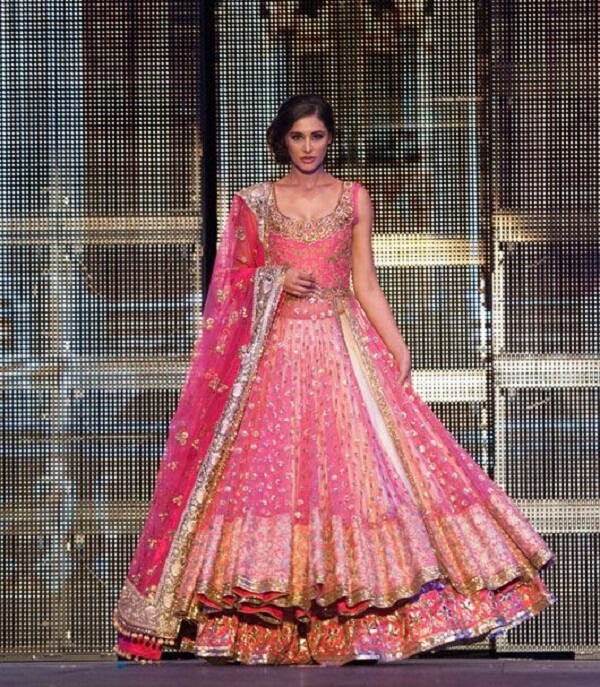 Pink Double Flared Bridal Lehenga by Manish Malhotra Shaadidukaan 1