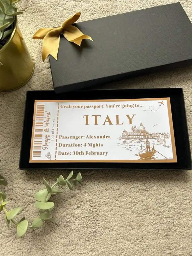 Destination Tickets as wedding gift for groom