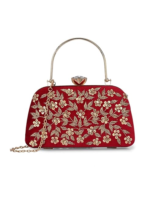 Classic Maroon & Gold Bridal Clutch