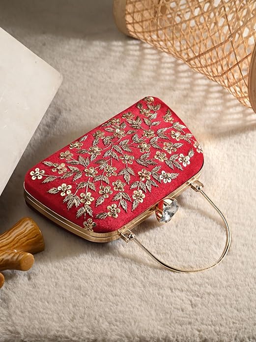 Classic Maroon & Gold Bridal Clutch