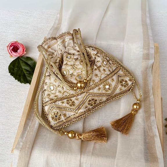 Hand-Embellished Silk Potli Bag
