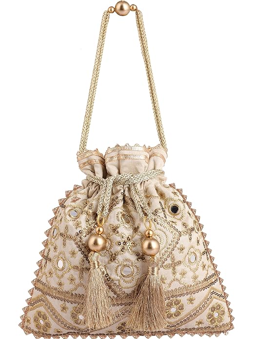 Hand-Embellished Silk Potli Bag
