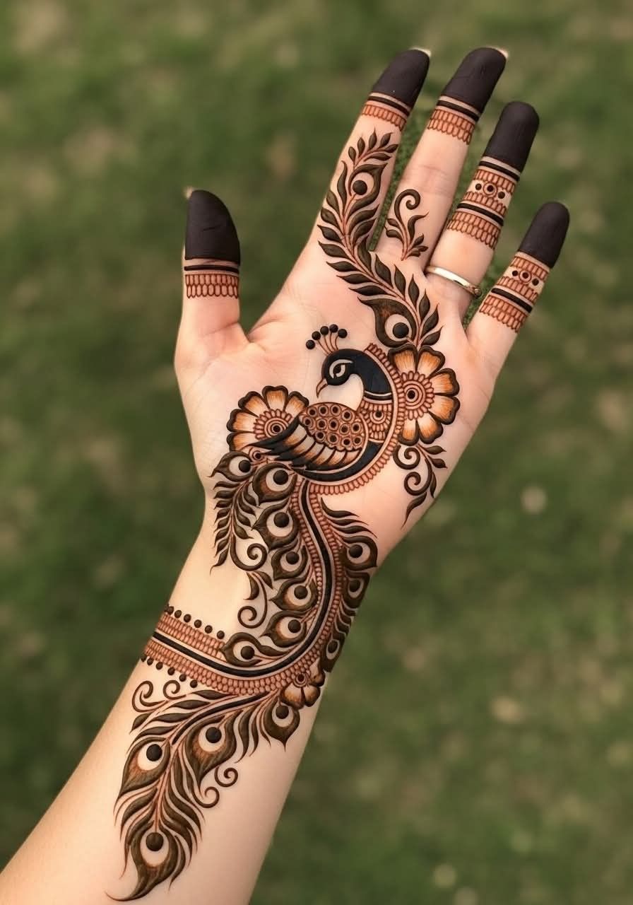 Peacock Mehendi Design Front Hand