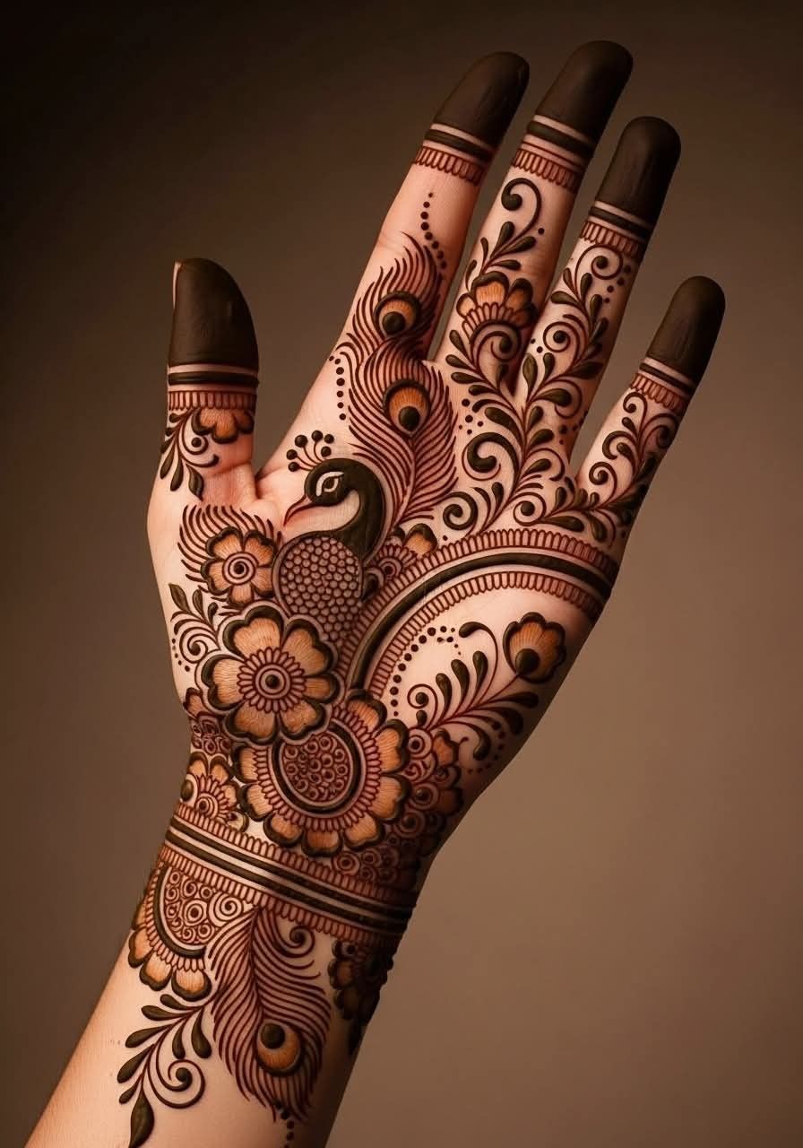 Peacock Mehendi Design for Girls