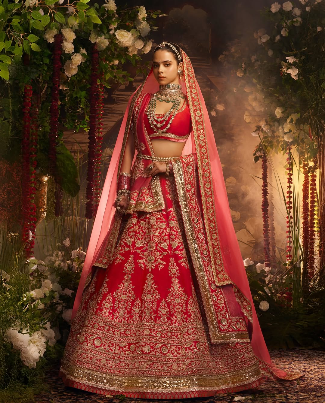 Classic Red Manish Malhotra Bridal Lehenga