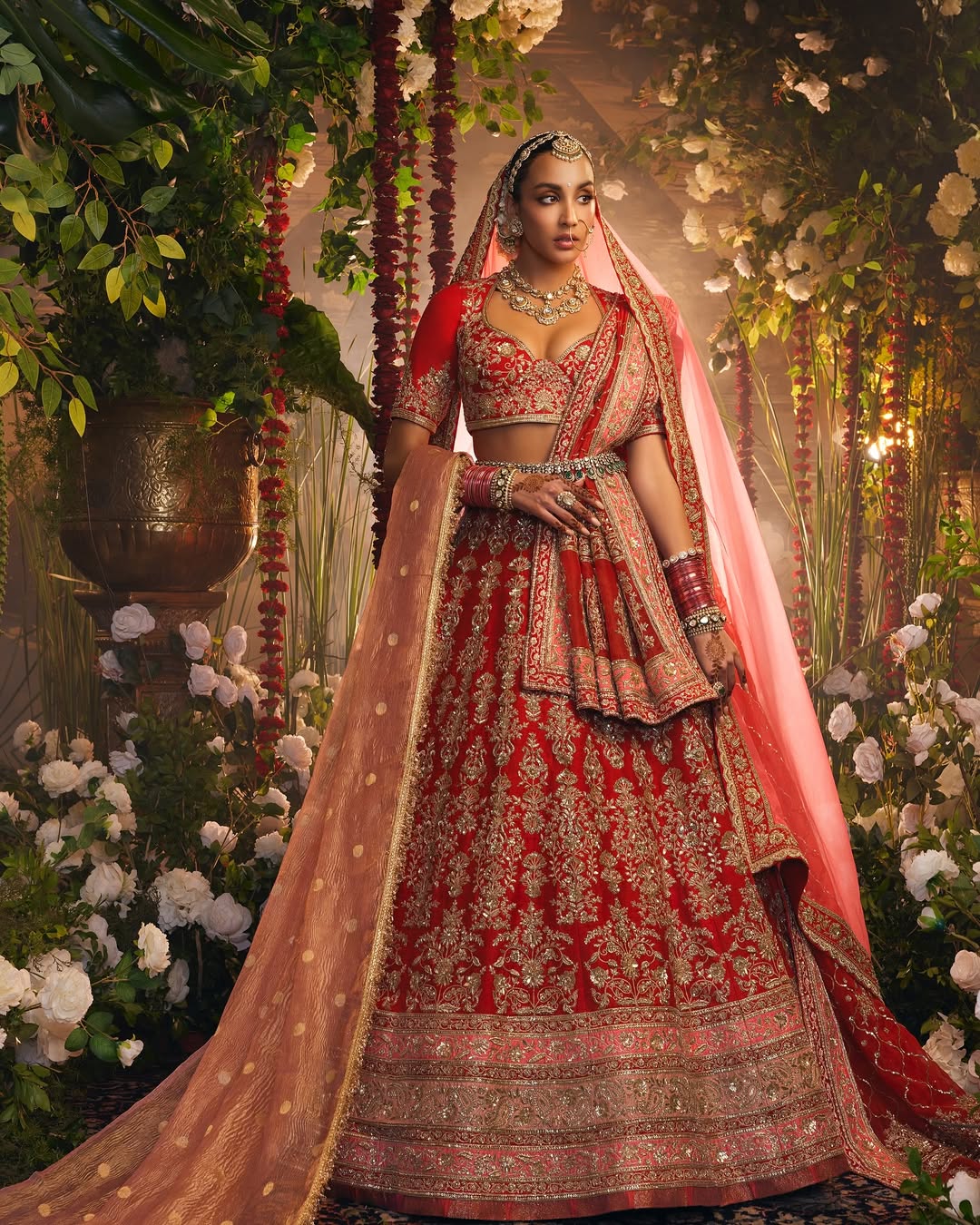 Classic Red Manish Malhotra Bridal Lehenga