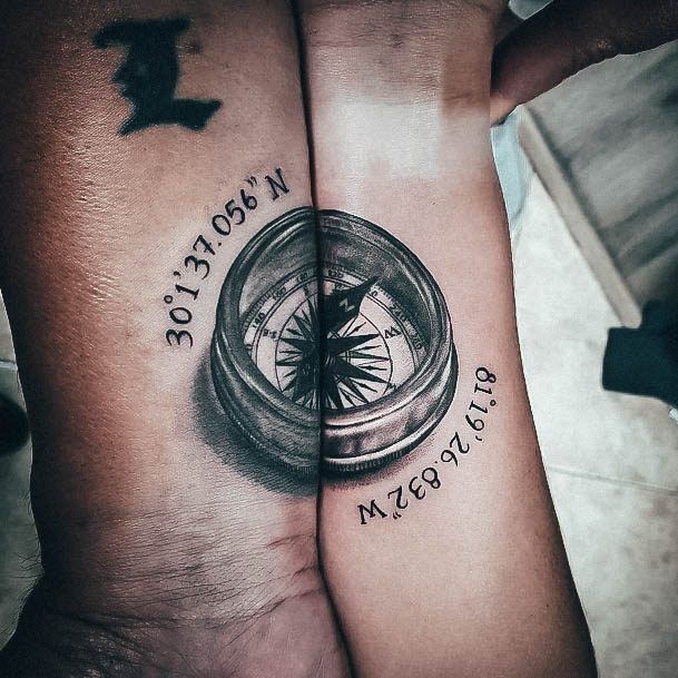 Couple Tattoos with Matching Coordinates