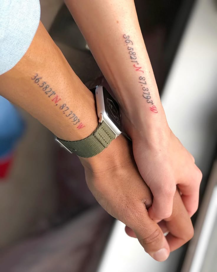 Couple Tattoos with Matching Coordinates