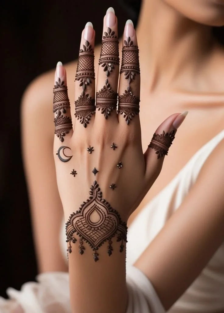 Moon Mehndi Design Simple Full Hand