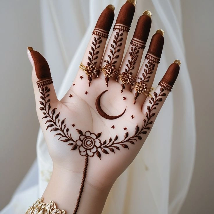Simple Moon Mehndi Design for the Front Hand